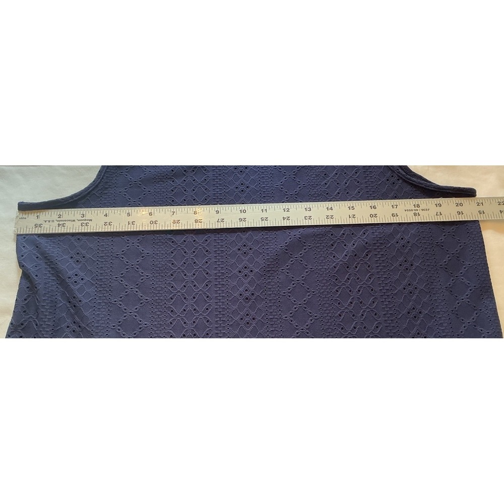 Michael Kors Stretch Women's Sleeveless Top Navy Blue Eyelet Ruffle Hem Size L - Picture 7 of 9